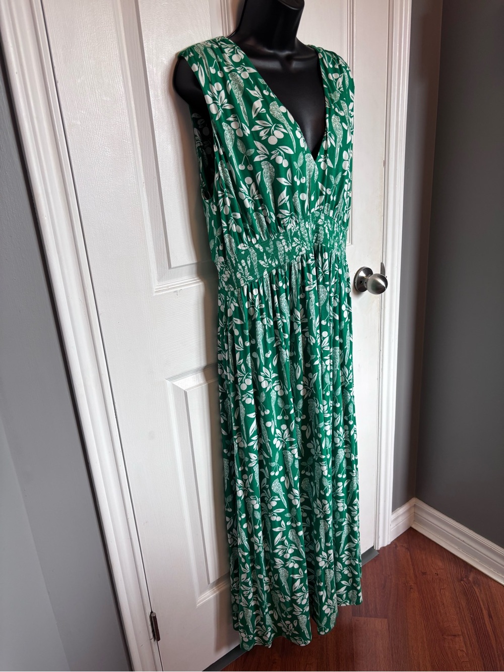 Boden Paloma Green Parrot Cherry EcoVero Jersey Maxi Dress NWT 12